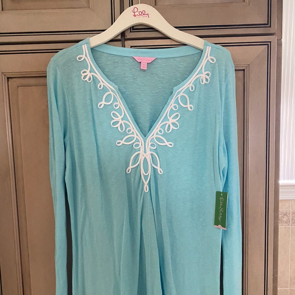 Lilly Pulitzer Spa Blue Applique Tunic XL